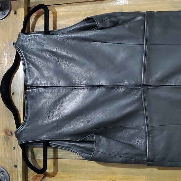 REM GARSON LITTLE BLACK LEATHER DRESS CLASSIC BOLD MOTO STATEMENT - Picture 5 of 10